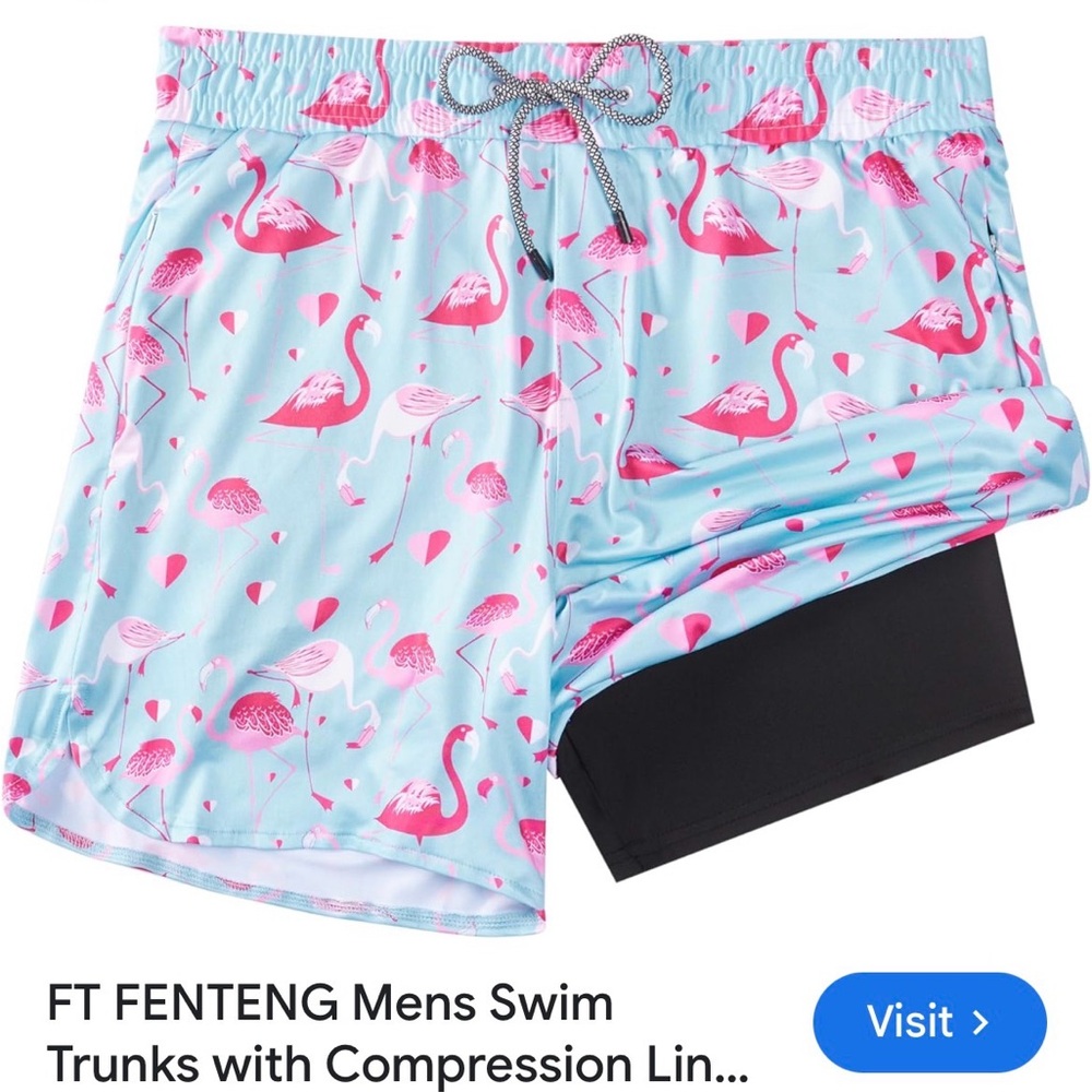 Men's Flamingo Print Swim Trunks